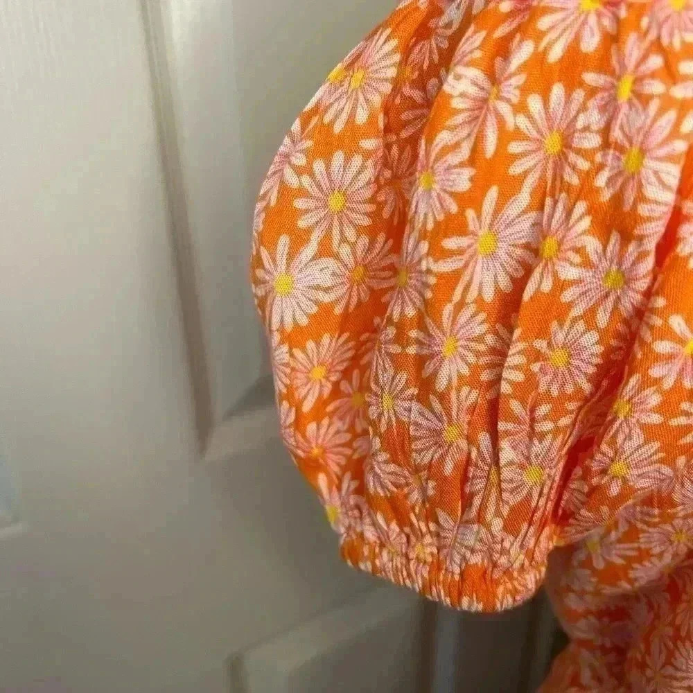 🧡”Sim & Sam” NWT Orange/White/Pink Daisy Print Dress w/ Laced Back Detail Sz S - Picture 3 of 9